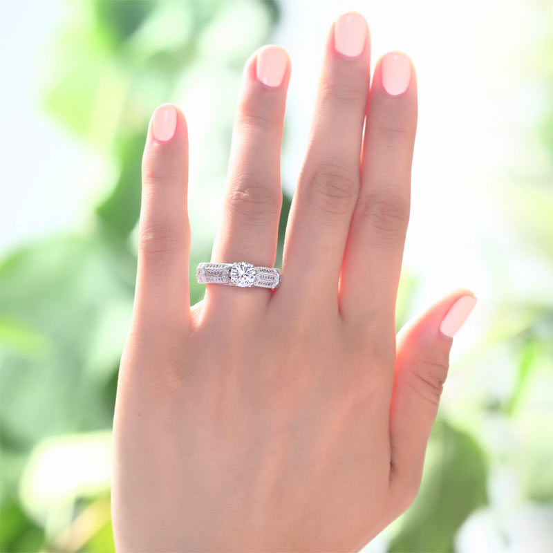 Vintage Style 1 Carat Simulated Diamond Bridal Ring - View 2 | SelinJewels