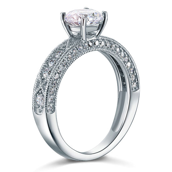 Vintage Style 1.25 Carat Simulated Diamond Solid 925 Sterling Silver Bridal Wedding Engagement Ring