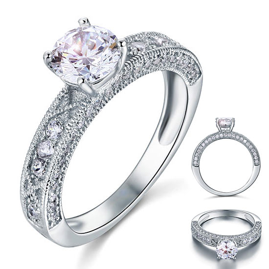 Vintage Style 1.25 Carat Simulated Diamond 925 Sterling Silver Bridal Engagement Ring | SelinJewels