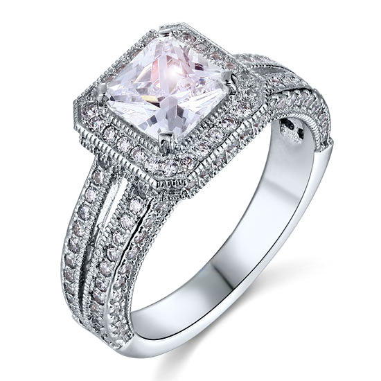 Vintage Style 1.5 Carat Simulated Diamond 925 Sterling Silver Bridal Engagement Ring | SelinJewels