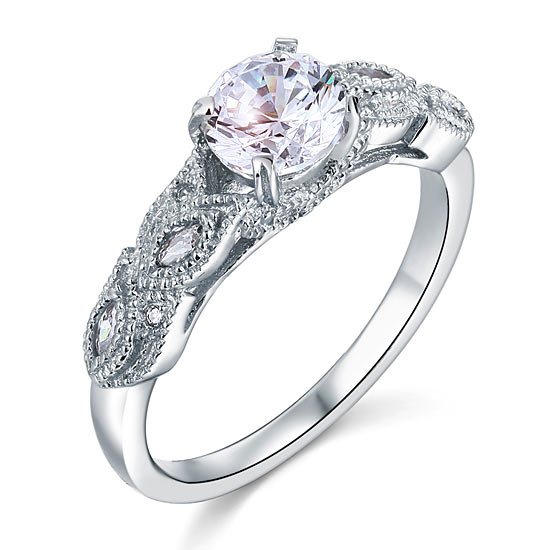 Vintage Style 1 Ct Solid 925 Sterling Silver Bridal Wedding Engagement Ring
