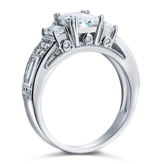 Simulated Diamond 925 Sterling Silver Ring Vintage Style - View 2 | SelinJewels