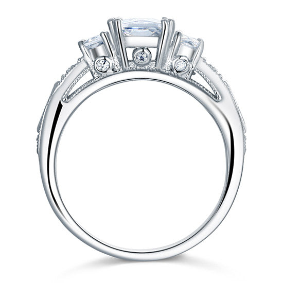 Simulated Diamond 925 Sterling Silver Ring Vintage Style - View 4 | SelinJewels