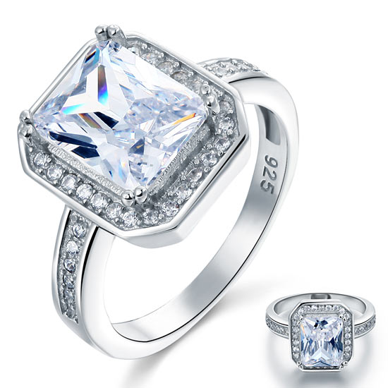4 Carat Rectangle Solid 925 Sterling Silver Wedding Engagement Ring | SelinJewels