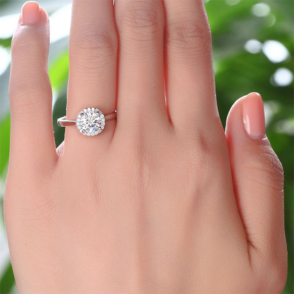 Solid 925 Sterling Silver Engagement Halo Ring - View 2 | SelinJewels