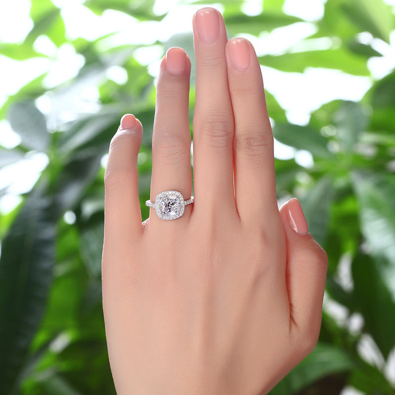 Solid 925 Sterling Silver 3 Carat Cushion Cut Bridal Ring - View 2 | SelinJewels