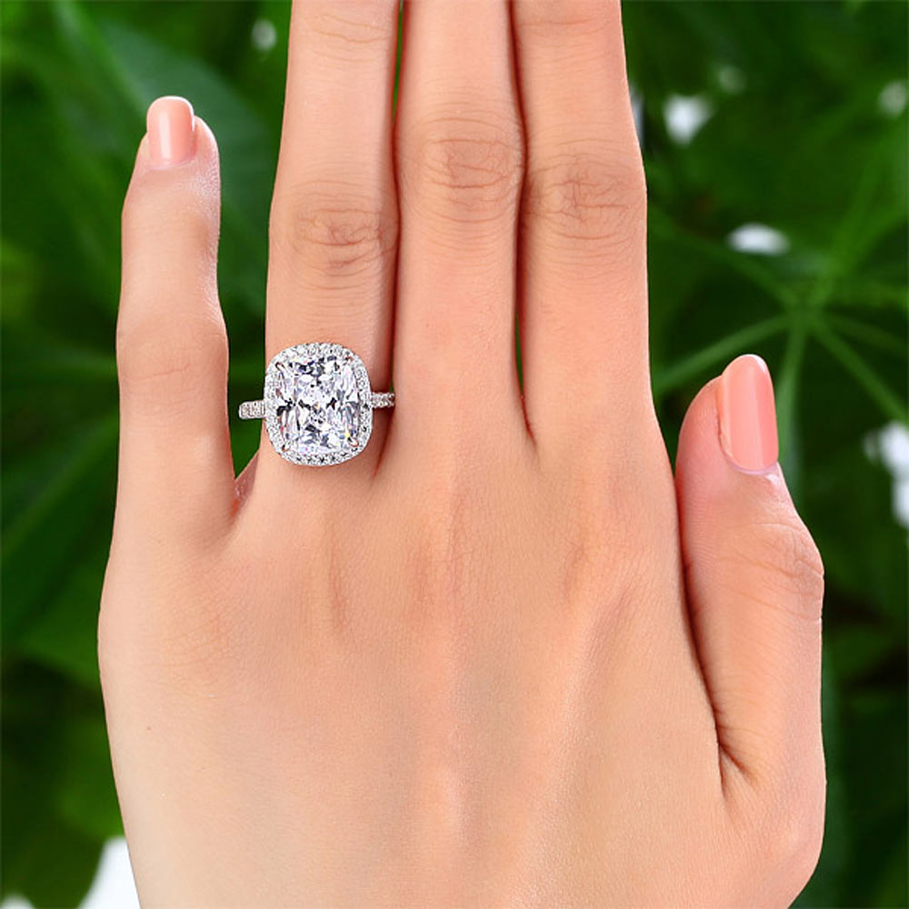 925 Sterling Silver Luxury Engagement Ring 6 Ct Cushion Simulated Diamond