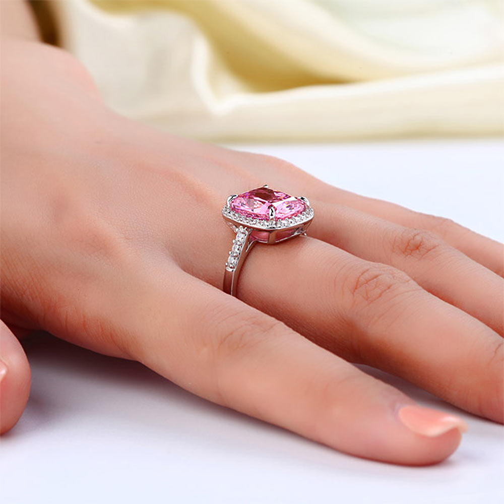925 Sterling Silver Luxury Engagement Ring 6 Ct Cushion Fancy Pink Simulated Diamond