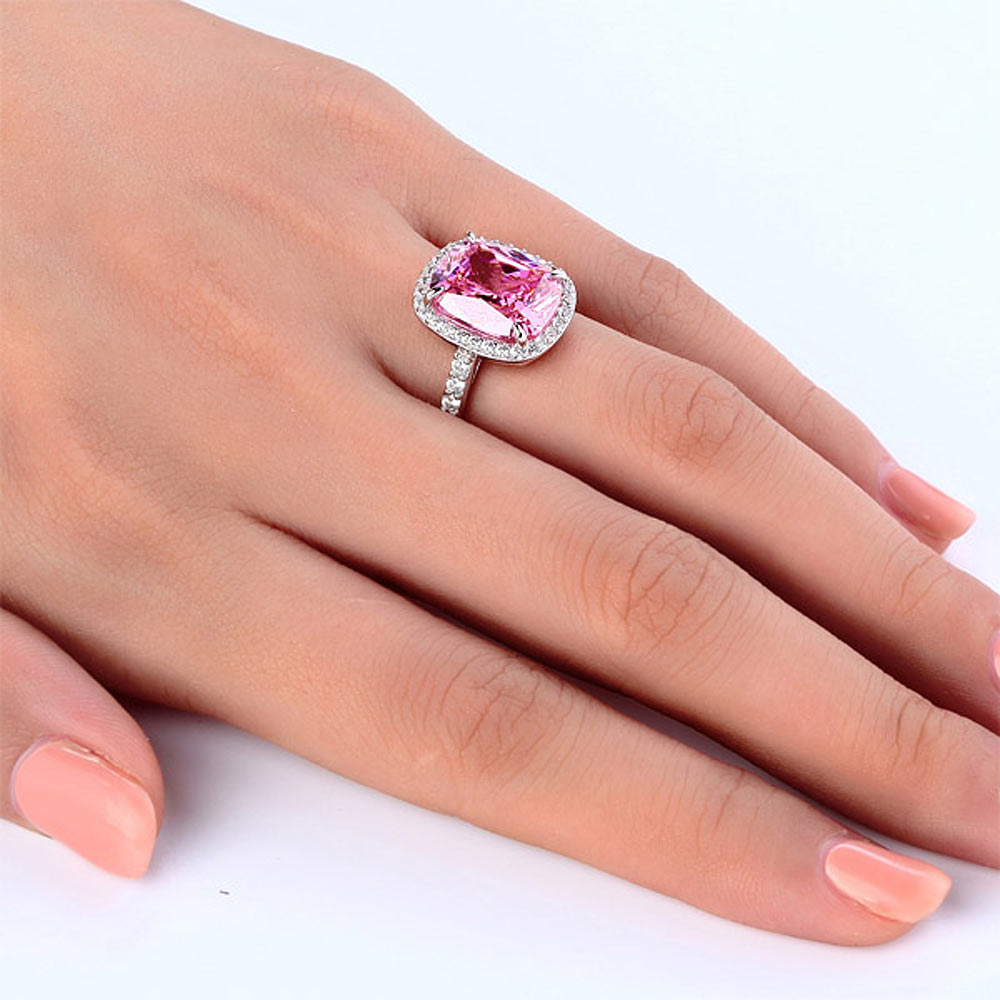 925 Sterling Silver Luxury Engagement Ring 6 Ct Cushion Fancy Pink Simulated Diamond