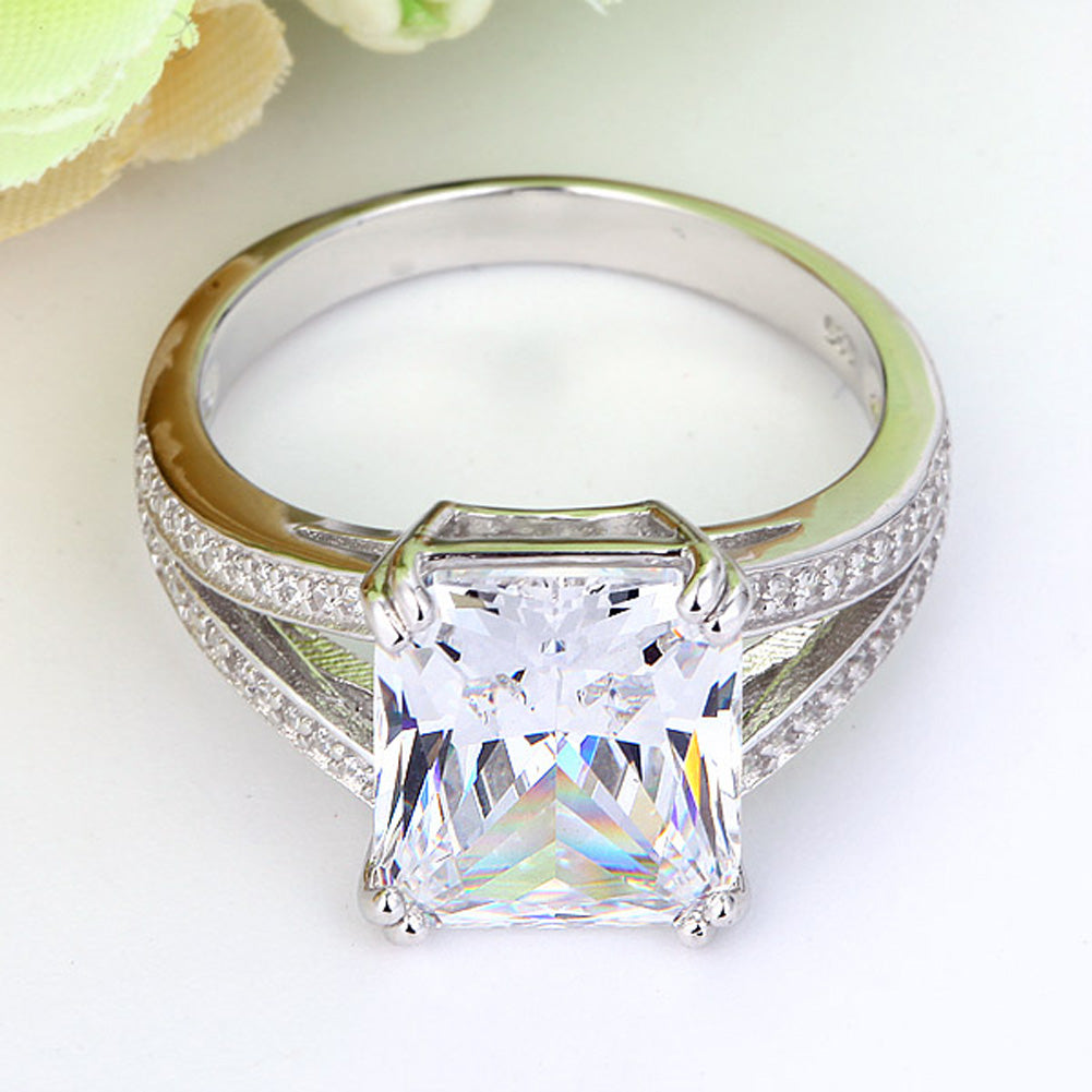 Solid 925 Sterling Silver Luxury Ring Anniversary 6 Carat Simulated Diamante