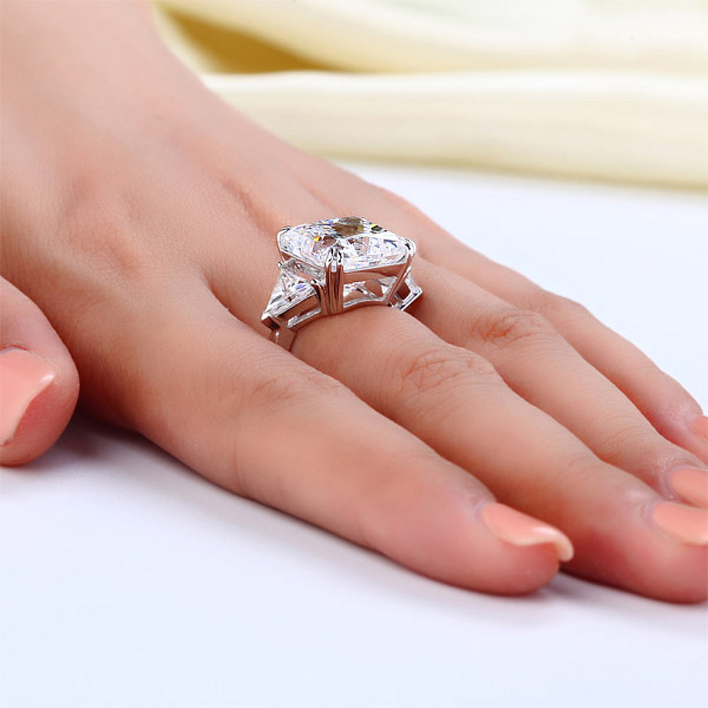 Solid 925 Sterling Silver Three-Stone Luxury Ring Anniversary 8 Carat Simulated Diamond