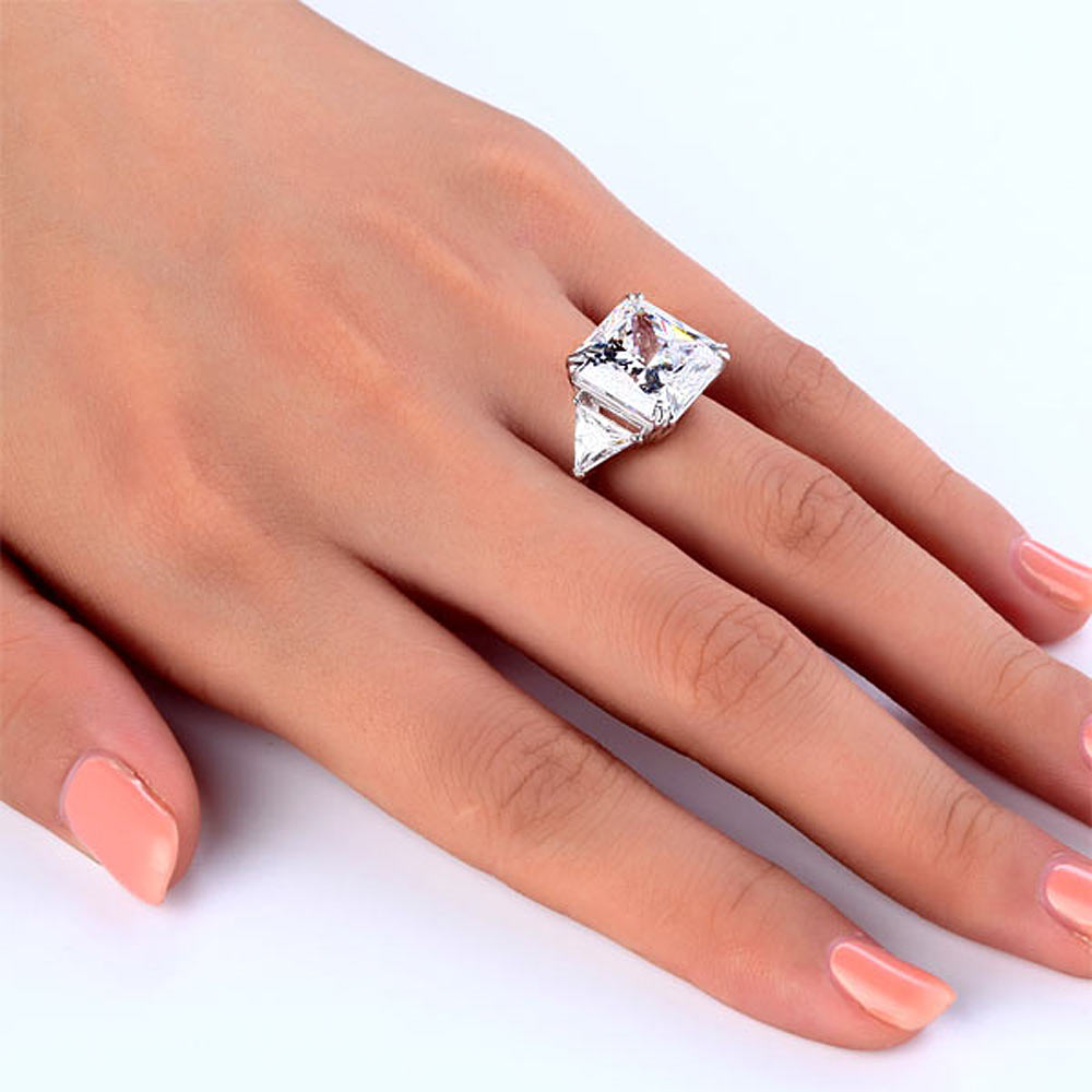 Solid 925 Sterling Silver Three-Stone Luxury Ring Anniversary 8 Carat Simulated Diamond