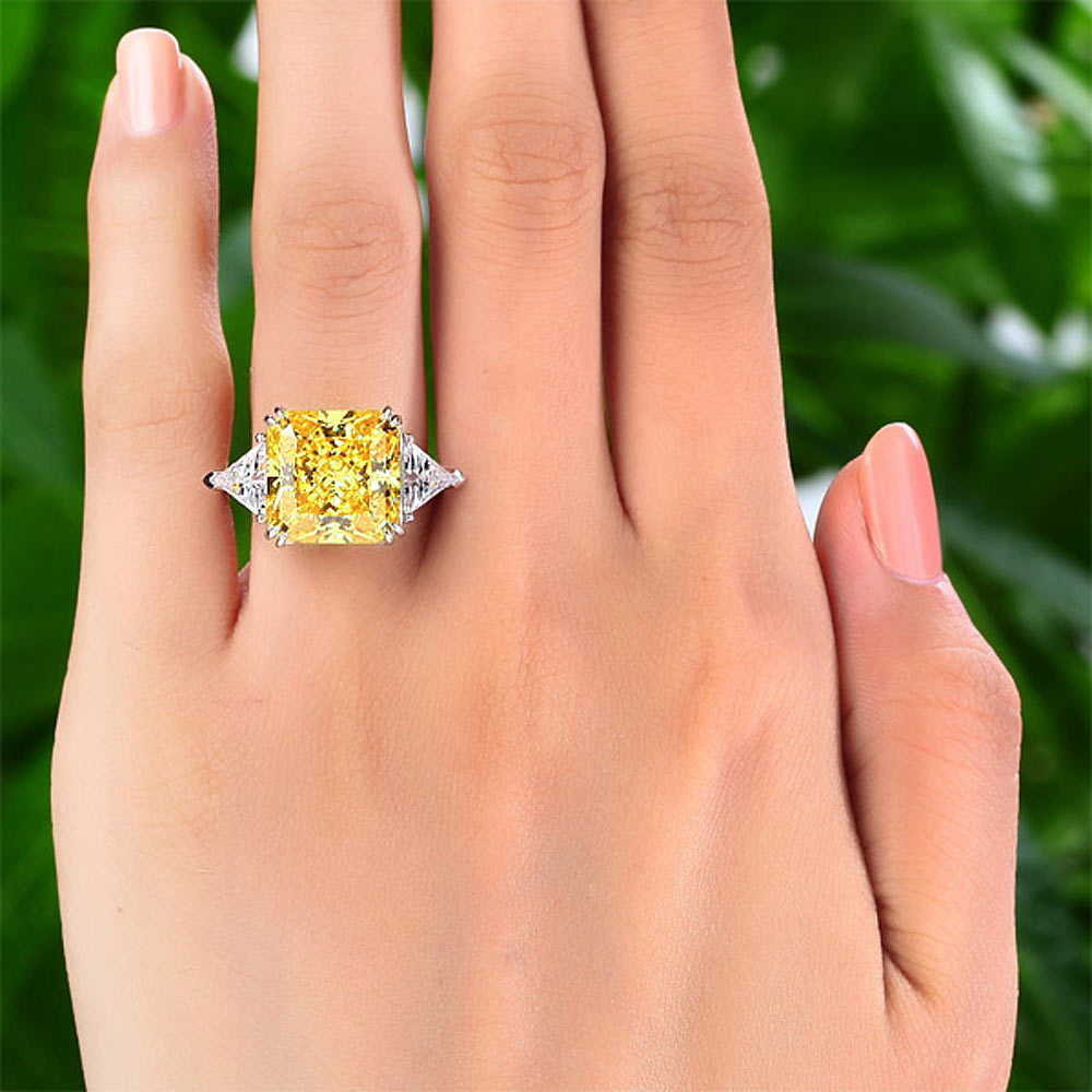 Three-Stone Luxury Ring Yellow Canary Diamond - View 2 | SelinJewels