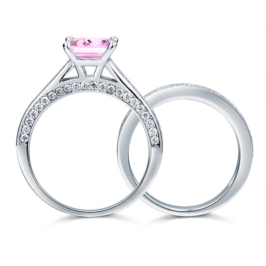 1.5 Carat Princess Cut Fancy Pink 2-Pc Ring Set - View 4 | SelinJewels