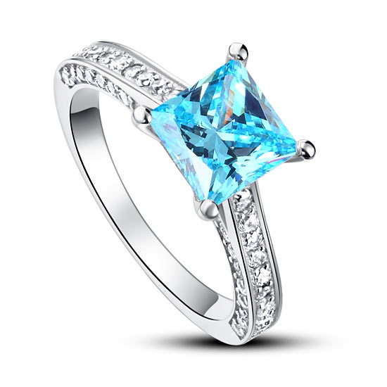 1.5 Carat Princess Cut Fancy Blue Simulated Diamond Engagement Ring - View 5 | SelinJewels