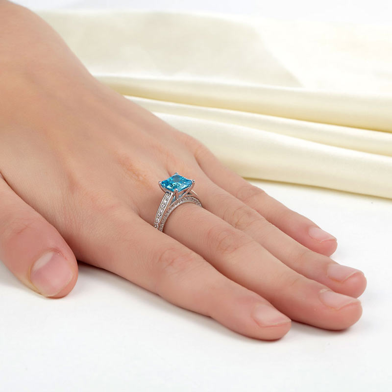 1.5 Carat Princess Cut Fancy Blue Simulated Diamond 925 Sterling Silver Wedding Engagement Ring