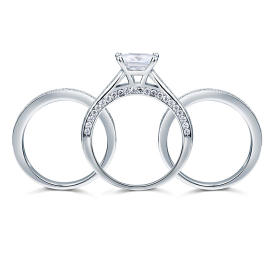 925 Sterling Silver 3-Pcs Wedding Engagement Ring Set - View 5 | SelinJewels