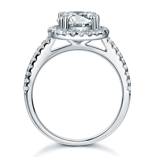 925 Sterling Silver Halo Ring 2 Carat Simulated Diamond - View 4 | SelinJewels