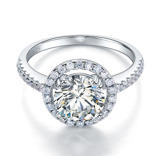 925 Sterling Silver Halo Ring 2 Carat Simulated Diamond - View 3 | SelinJewels