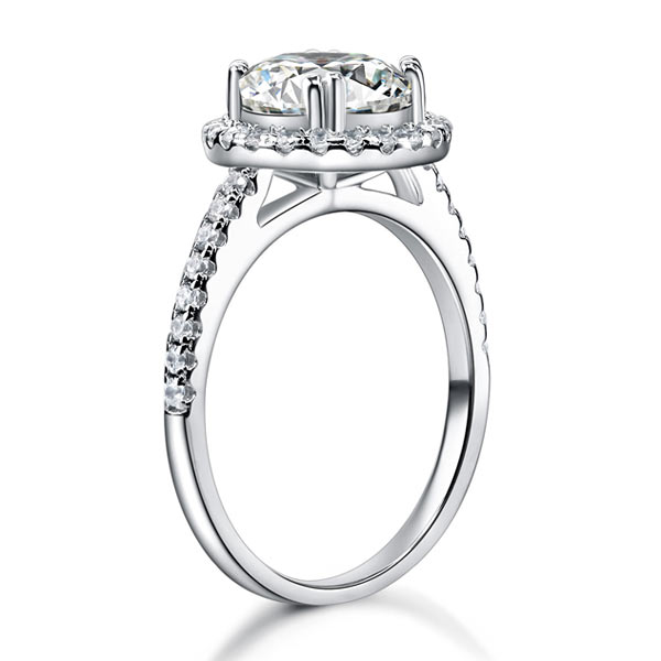 925 Sterling Silver Halo Ring 2 Carat Simulated Diamond - View 5 | SelinJewels