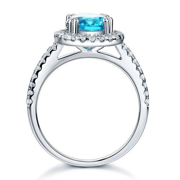 925 Sterling Silver Halo Ring Fancy Blue Simulated Diamond - View 4 | SelinJewels