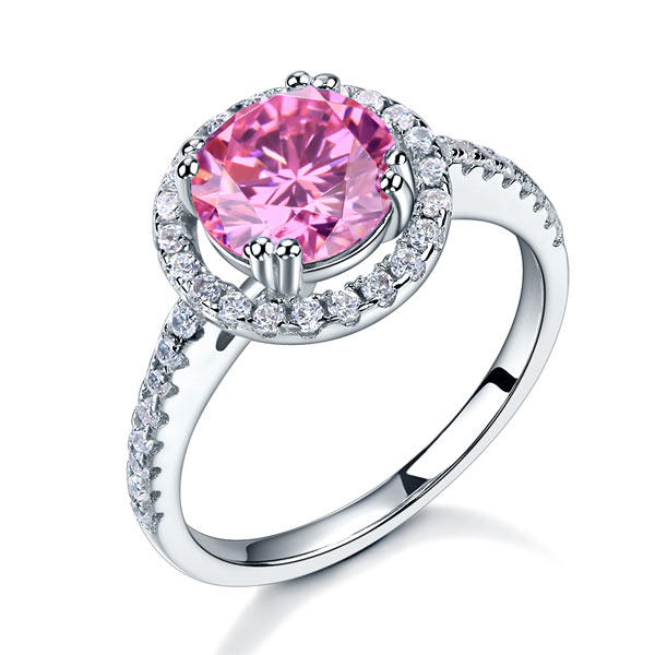 925 Sterling Silver Halo Ring 2 Carat Fancy Pink Simulated Diamond | SelinJewels