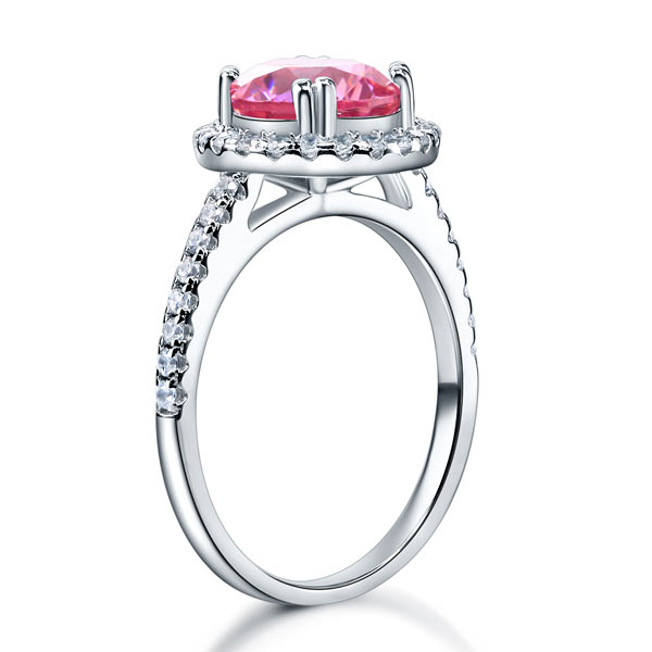 925 Sterling Silver Halo Ring Fancy Pink Diamond - View 5 | SelinJewels