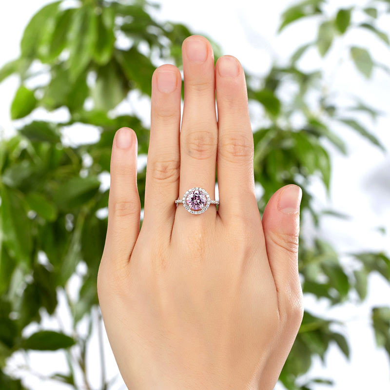 925 Sterling Silver Halo Ring Fancy Pink Diamond - View 2 | SelinJewels