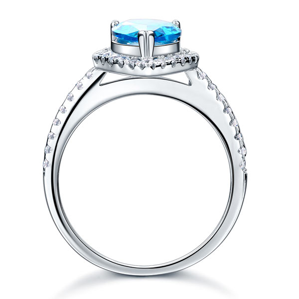 Sterling 925 Silver Ring Pear Blue Simulated Diamond - View 5 | SelinJewels