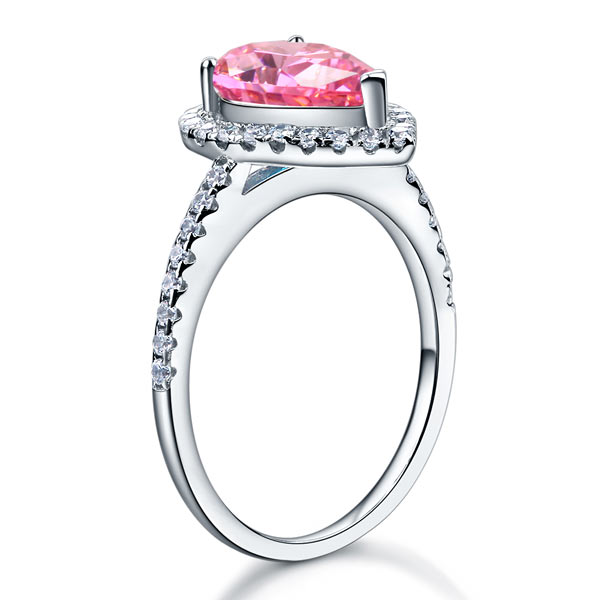 Sterling 925 Silver Ring Pear Fancy Pink Diamond - View 4 | SelinJewels