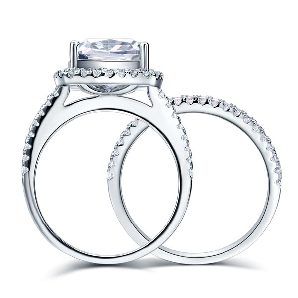 925 Sterling Silver 2-Pcs Wedding Ring Set 5 Ct - View 5 | SelinJewels
