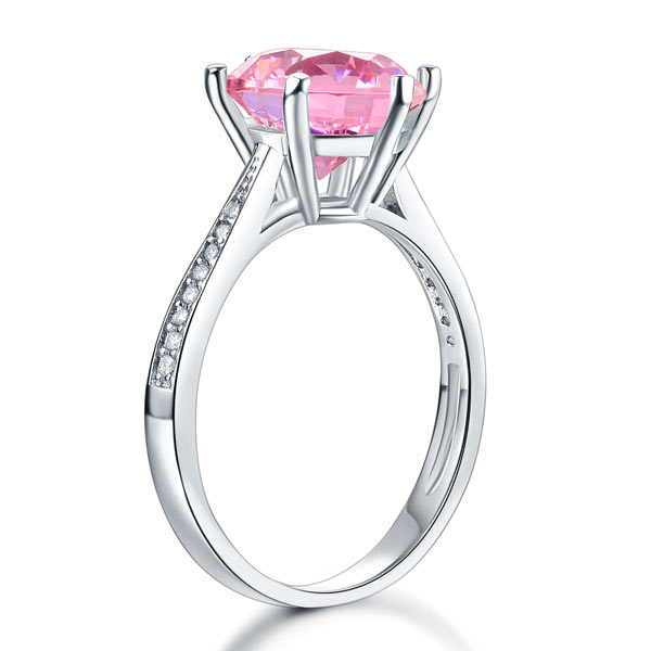 925 Sterling Silver Wedding Ring 3 Carat Pink Diamond - View 3 | SelinJewels