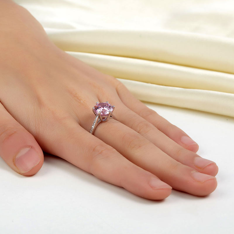 925 Sterling Silver Wedding Ring 3 Carat Pink Diamond - View 6 | SelinJewels