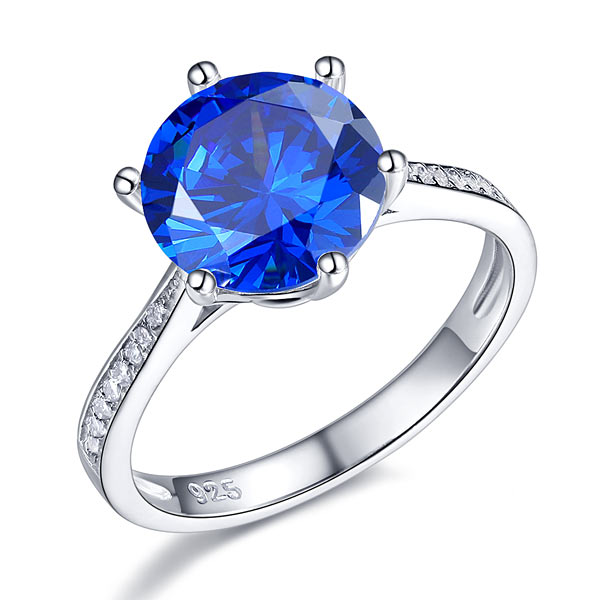 925 Sterling Silver Wedding Ring 3 Carat Blue Diamond - View 2 | SelinJewels