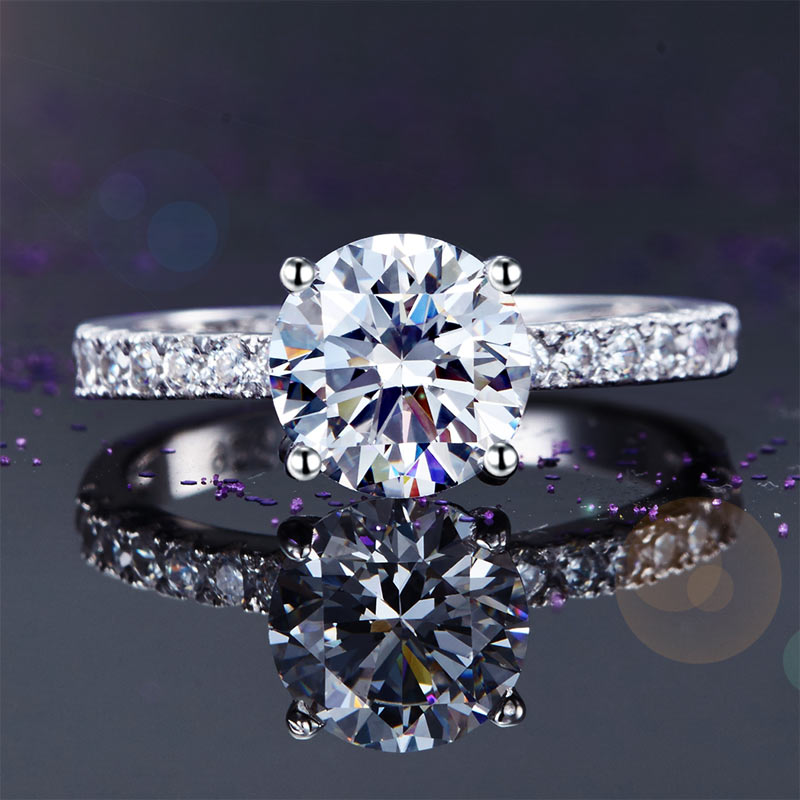 925 Sterling Silver Bridal Ring 2 Carat Diamond - View 6 | SelinJewels
