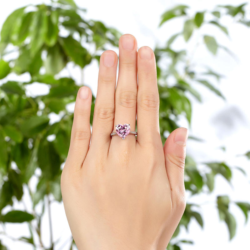 925 Sterling Silver Bridal Heart Pink Ring - View 6 | SelinJewels