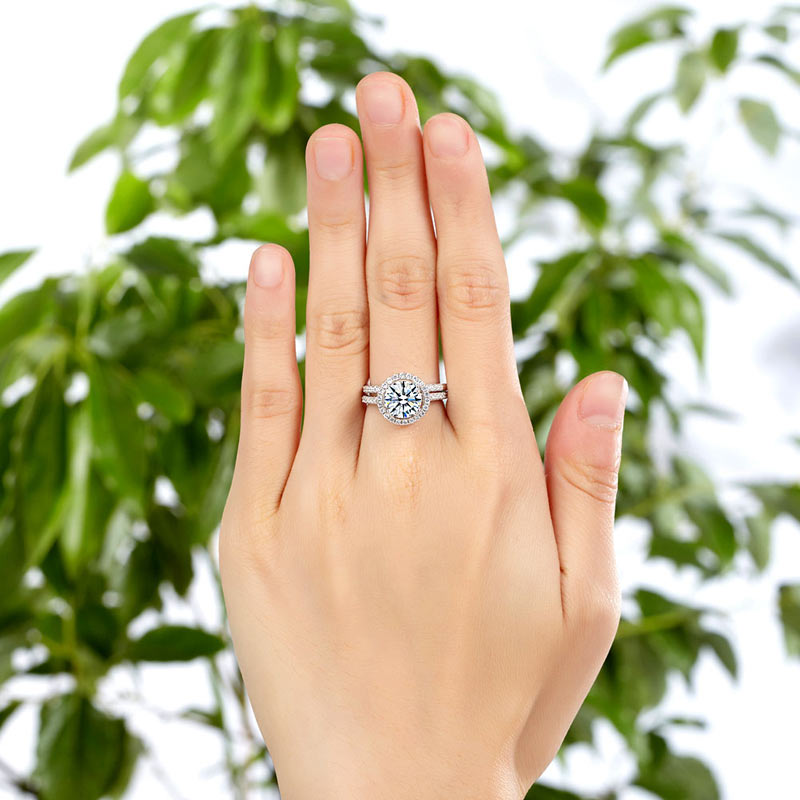 925 Sterling Silver Wedding Halo Ring Set - View 6 | SelinJewels