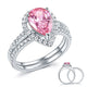 Sterling 925 Silver Bridal Wedding Engagement Ring Set 2 Carat Pear Fancy Pink Simulated Diamond Jewelry