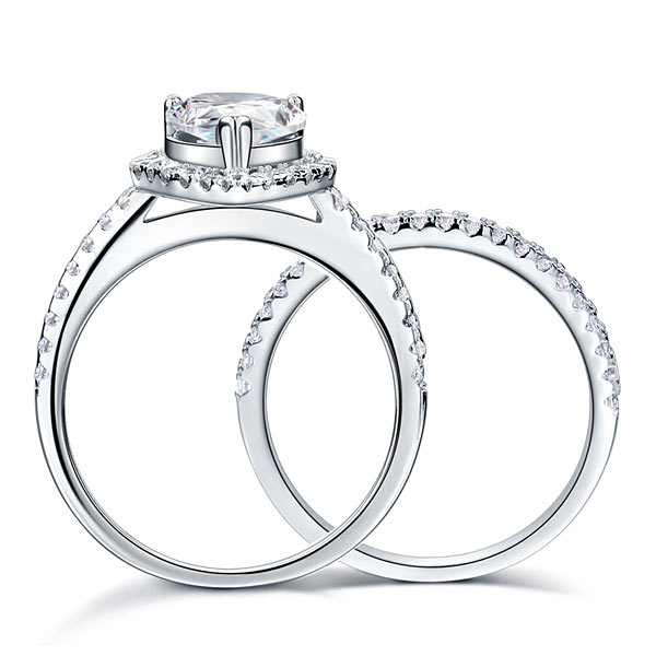 Solid Sterling 925 Silver Bridal Wedding Promise Engagement Ring Set 2 Ct Pear Jewelry