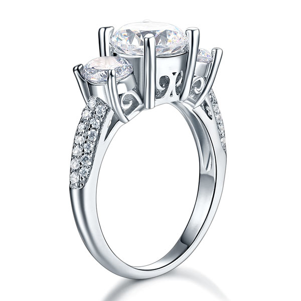 925 Sterling Silver 3-Stone Wedding Ring Vintage - View 6 | SelinJewels