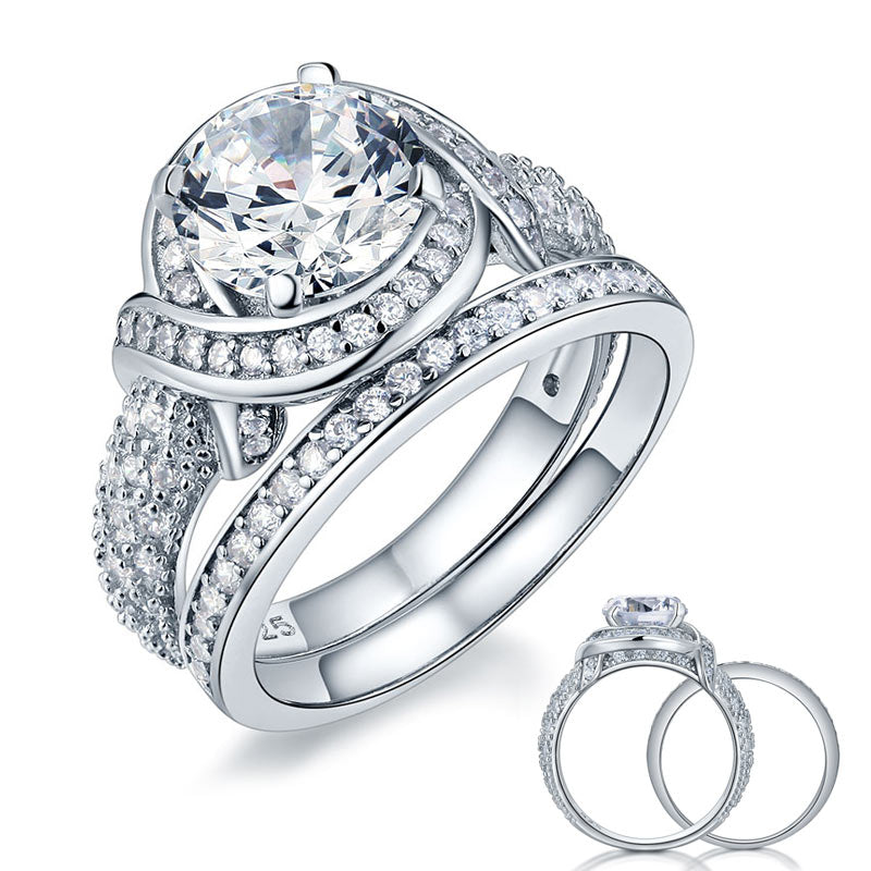 Luxury 925 Sterling Silver Wedding Anniversary Ring Set Vintage Simulated Diamond | SelinJewels