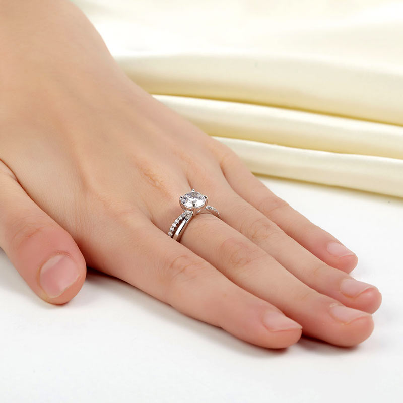 925 Sterling Silver Promise Ring Simulated Diamond - View 5 | SelinJewels
