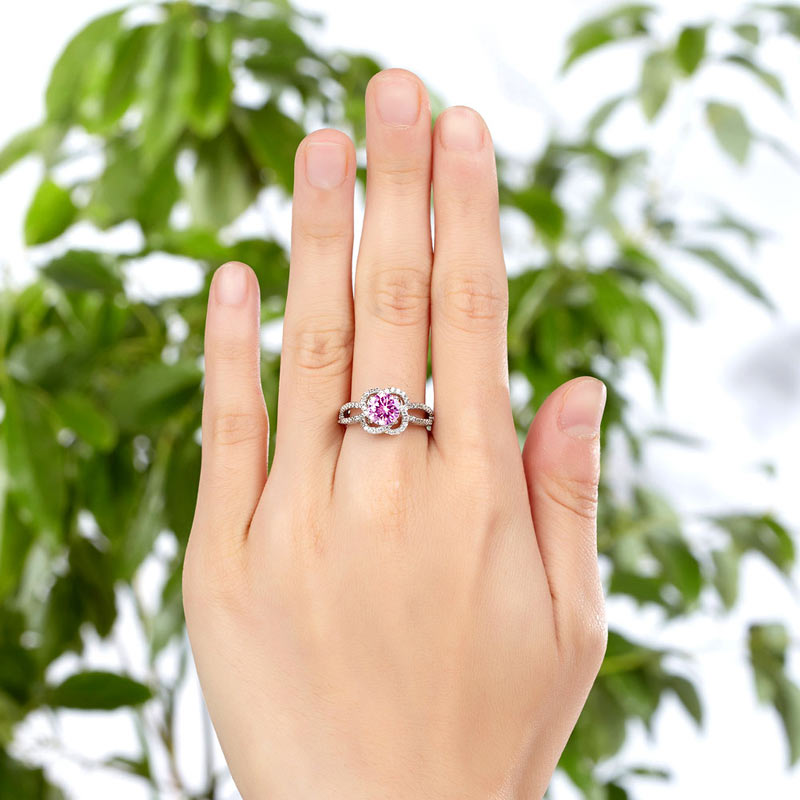 Floral 925 Sterling Silver Promise Ring Fancy Pink - View 2 | SelinJewels