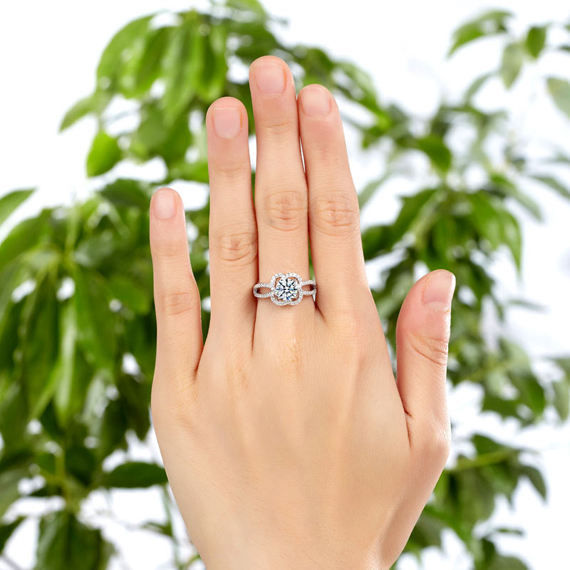 Floral 925 Sterling Silver Promise Engagement Ring - View 2 | SelinJewels