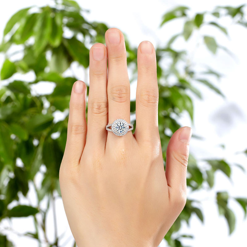 Double Halo 925 Sterling Silver Ring Simulated Diamond - View 2 | SelinJewels