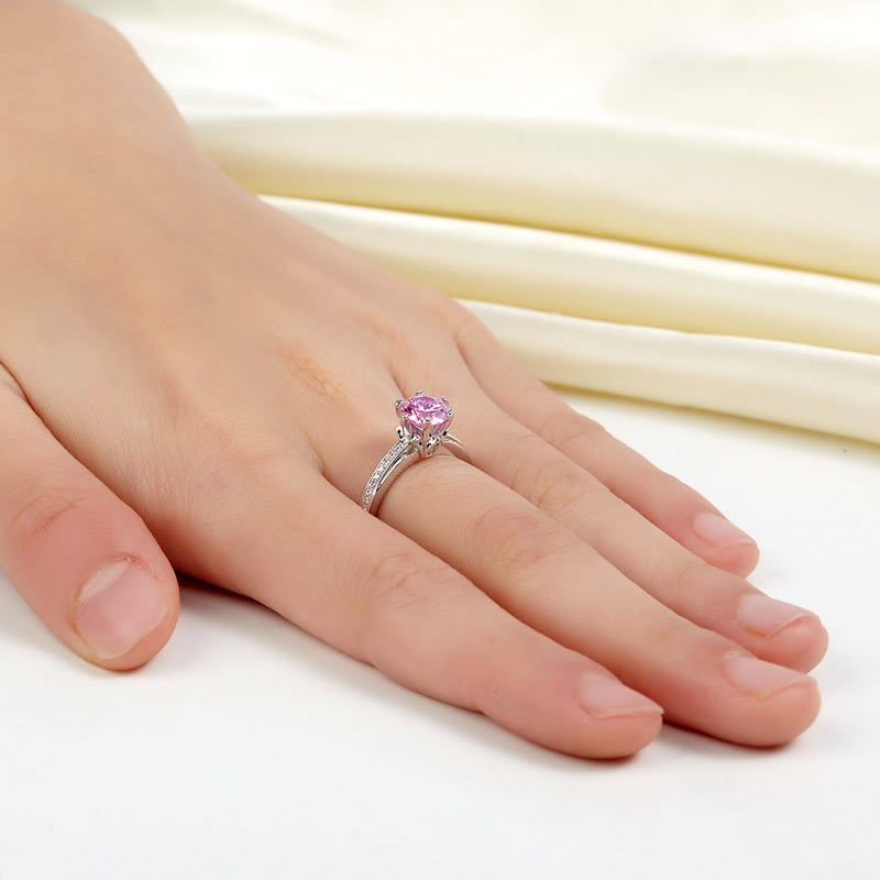 6 Claws Silver Promise Ring Fancy Pink Diamond - View 2 | SelinJewels