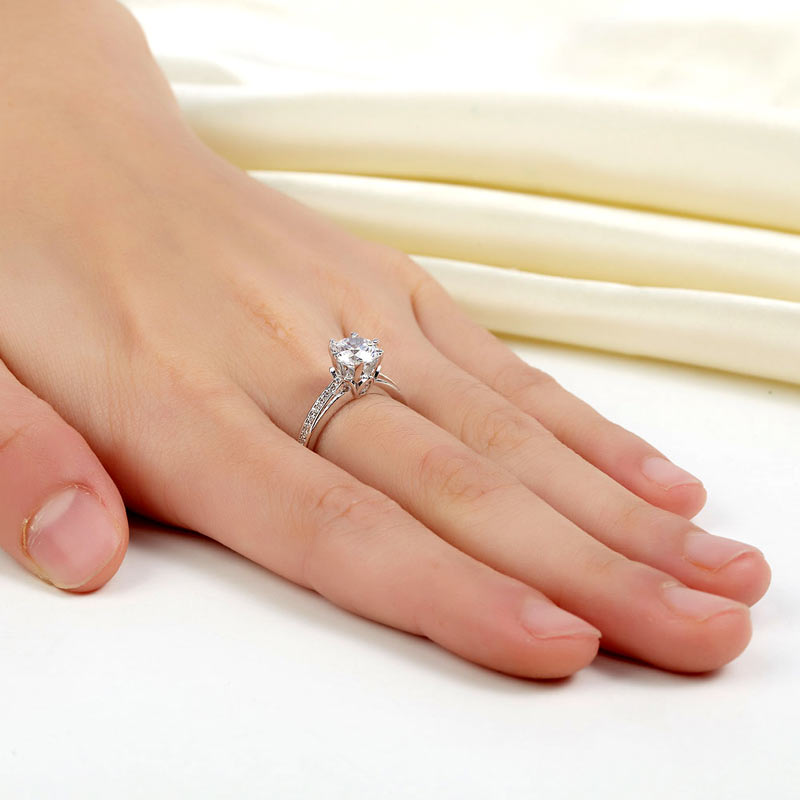 6 Claws Silver Promise Engagement Ring Diamond - View 2 | SelinJewels