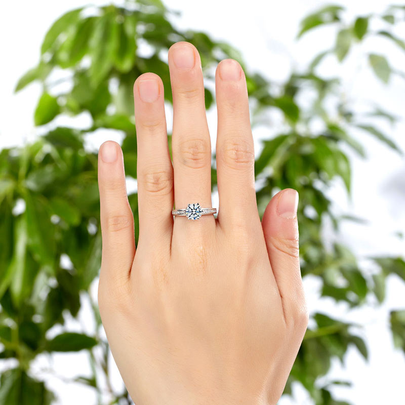 6 Claws Silver Promise Engagement Ring Diamond - View 5 | SelinJewels