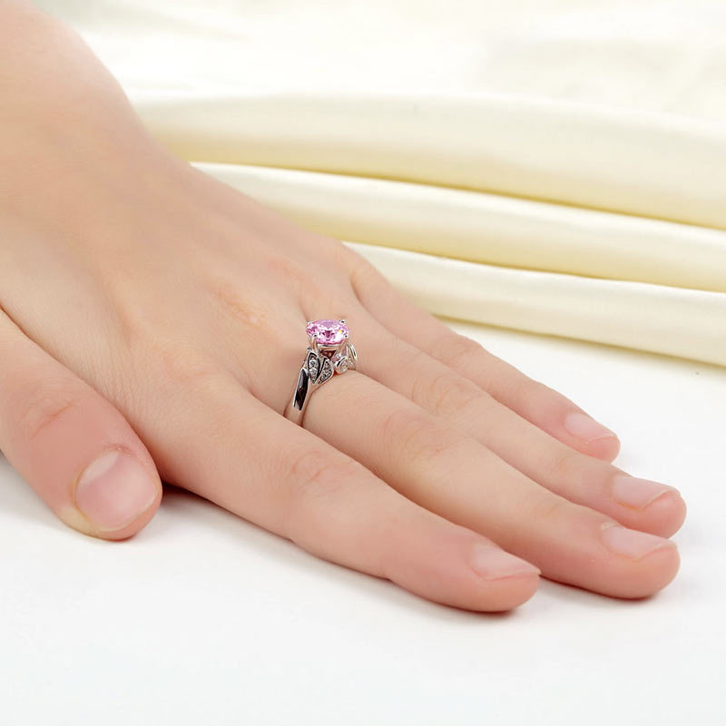 Flower Silver Promise Ring Fancy Pink Diamond - View 5 | SelinJewels