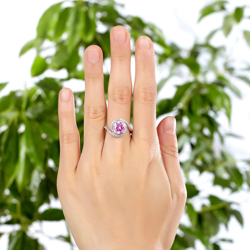 Twist Curl 925 Sterling Silver Ring 2 Ct Fancy Pink - View 2 | SelinJewels